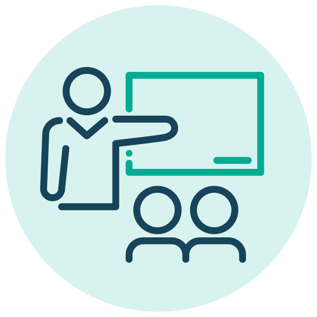 graphic icon showing instructor teaching classroom