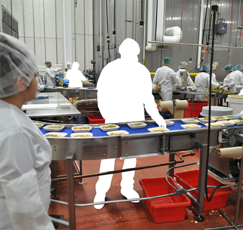 graphical image of temp worker on food production assembly line